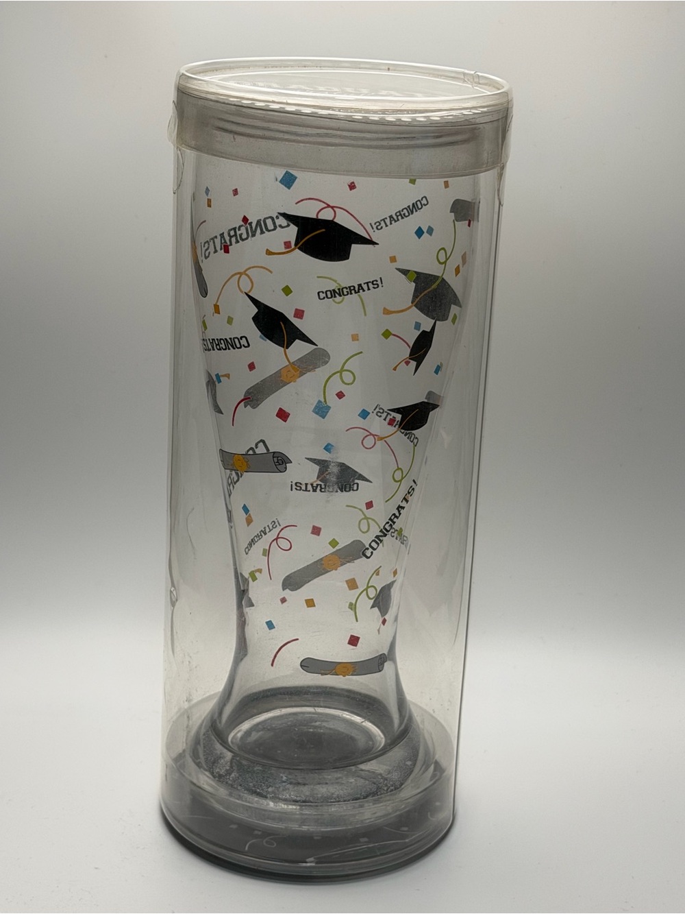 Graduation Confetti Glass Tumbler - Clear with Black Cap 12oz